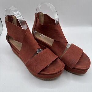 Eileen Fisher Womens Sport Platform Leather Open Toe Zip Sandals Brown Size 7